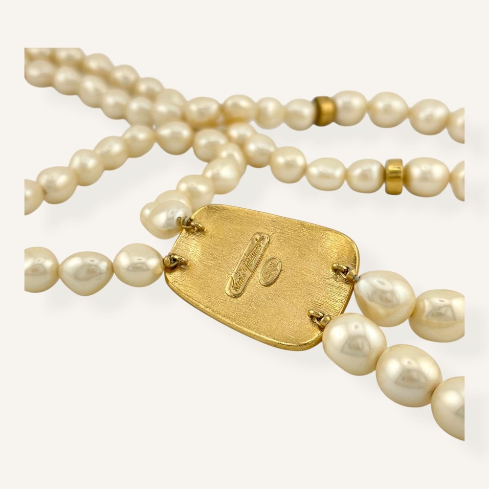 Trifari Kunio Matsumoto Faux Baroque Pearl Double Strand Gold Pendant Necklace - Picture 2 of 8